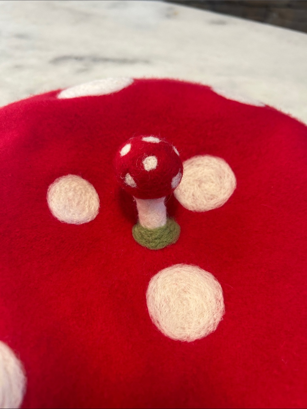 Wool Whimsical Red Mushroom Beret Hat - Picture 4 of 4